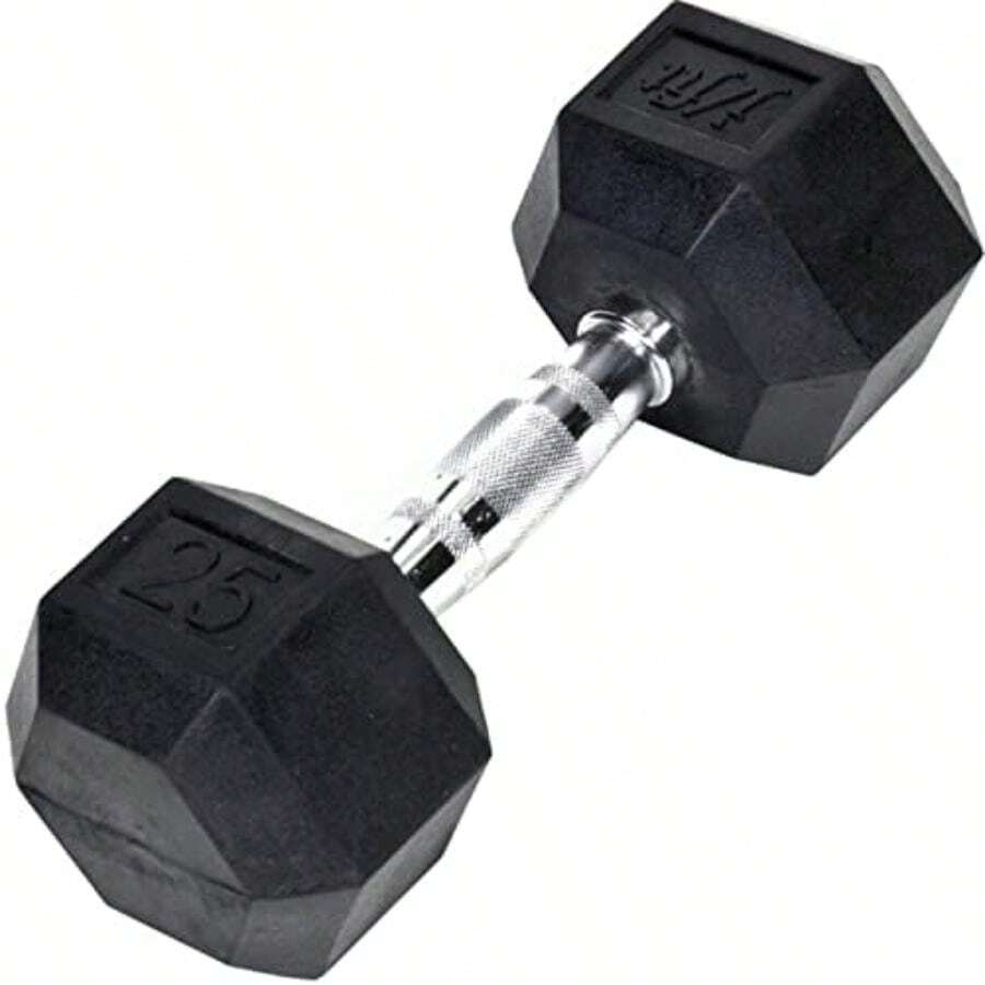 JFIT Rubber Hex Dumbbells - 8 Size Options - Hex Shaped Heads Prevent Rolling and Injury - Ergonomic Hand Weights for Exercise, Muscle, Strength and Weight Training(25 libras individuales) - Multicolor - Ver 1