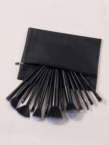 17pcs Travel Portable Makeup Brush Set - Full Face Multi-Purpose Brush Set + Flocked Triangle Makeup Sponge + Large Capacity Zipper Pouch, All-In-One Makeup Tools,Giveaways,Professional Makeup Brushes,Complete Makeup Set - Black - View 6