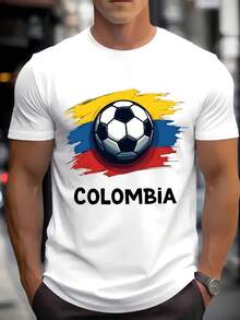 Men's Soccer Ball With Colombian Flag Print Round Neck T Shirt For Sports And Casual Wear Comfortable Fabric Suitable For Gifting - trắng - Xem 1