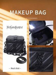 Yves Saint Laurent 黑色方形单肩包，女士圣诞礼物，黑色Logo，休闲日常使用，送给她的礼物