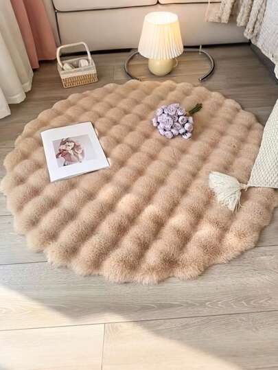 1pc Soft Plush Faux Rabbit Fur Shaggy Round Rug - Comfortable, Washable, All Season Circular Mat For Home Decor, Cream Color, Decorative Carpet, Bedroom Decor, Small Rug, Carpet, Home Decor, Living Room Carpet, Living Room Small Rug, Bedroom Rug, Living Room Home Decor, Outdoor Rug, Washable Carpet
