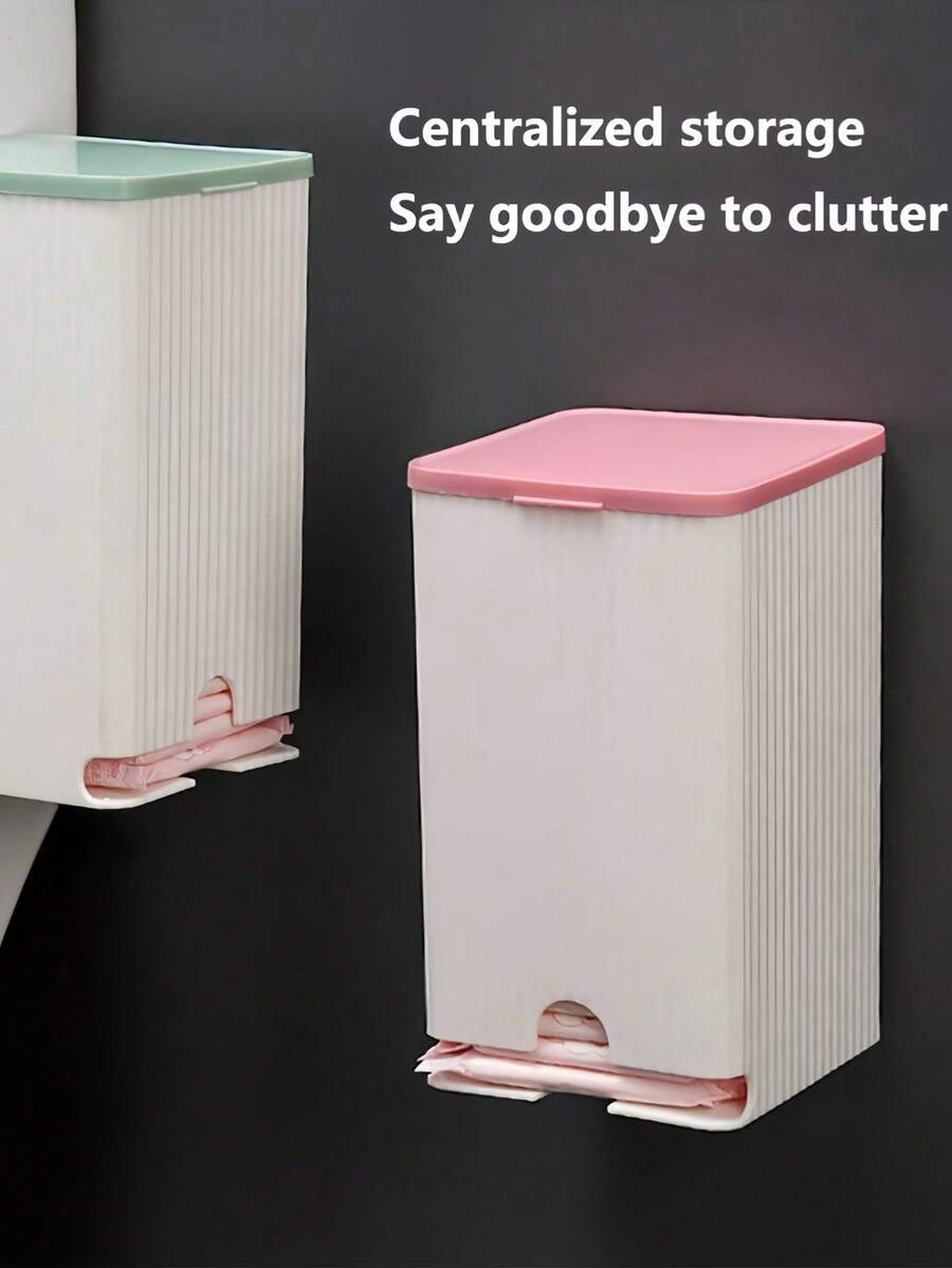 1PC Wall-Mounted Sanitary Napkin Storage Box & Small Item Organizer | Bathroom Tissue Holder For Toilet Paper, Pads, Essentials | Space-Saving Home Organization For Bathroom, Bedroom, Kitchen, Office (Waterproof, Durable) - 加厚款粉紅色 - 查看 1