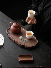 Handmade Walnut Wood Tea Tray/Fruit Plate/Coffee Cup Mat, Suitable For Kitchen, Home, Office, And Outdoor Use - Coffee Brown - View 4