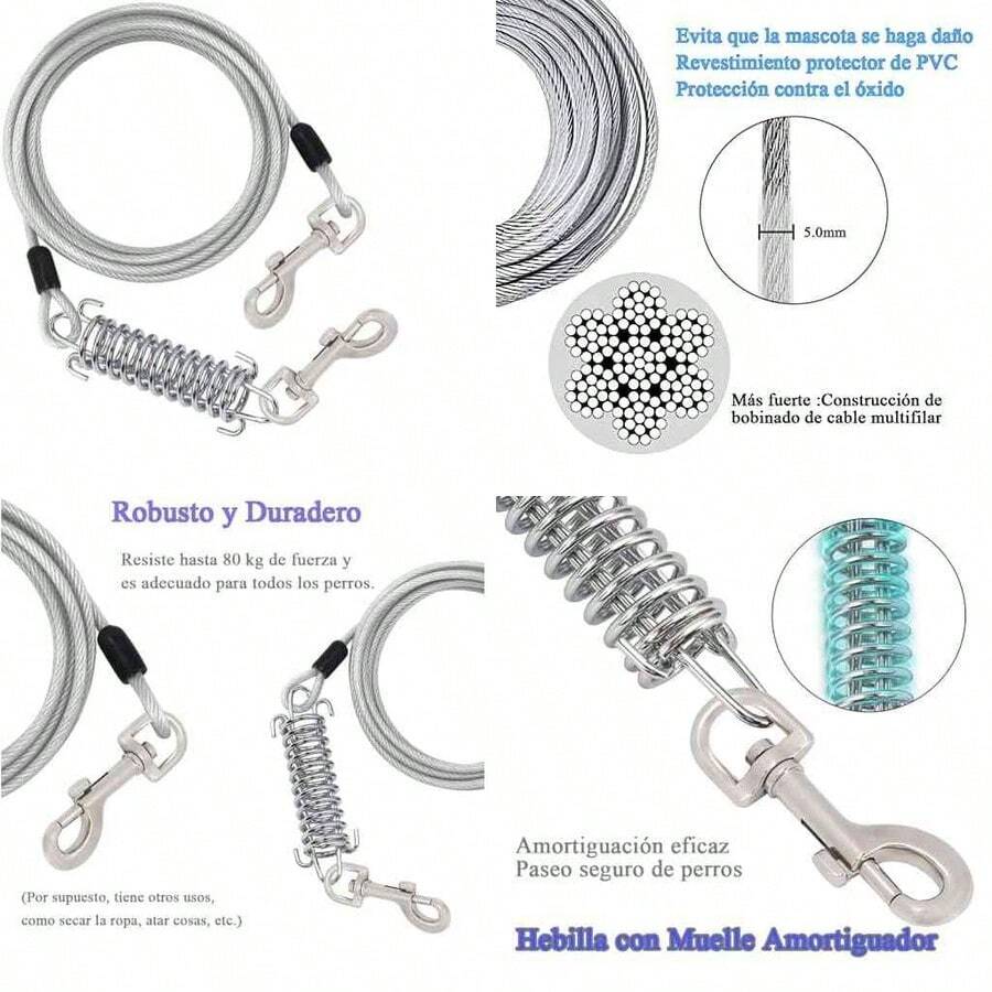 Correa para Perros, Correa de Acero,Correa para Perro de Alta,Perfecta para Perros Grandes Medianas y Pequeas,3 Metros (Plata) - plata - Ver 1