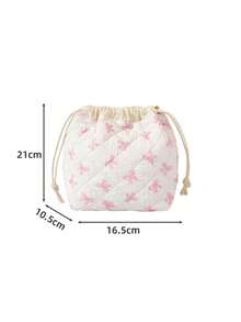 1Pc Flower/Rose/Bow Print Quilting Desktop Upright Drawstring Storage Bag Multifunctional Storage Basket Storage Bucket,Girls Large Capacity Cosmetic Organizer Bag Makeup Bag Toiletry Bag Camera Bag Pencil Holder Cabinet Storage Products,Skincare Storage Basket,Women Cute Make Up Storage Drawstring Bag