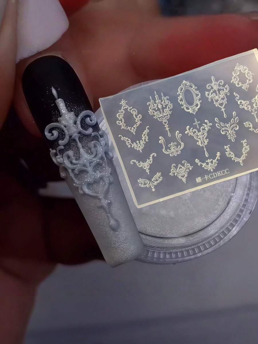 Baroque Vintage Floral Pattern French Window Flower Relief Nail Art Mold, DIY Nail Art Mold - Clear - View 1