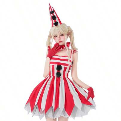 Circus Clown Dress Up Costumes Red Sleeveless Dress Halloween Cosplay Costumes For Women The Perfect Outfit For Valentine's Day And Carnival