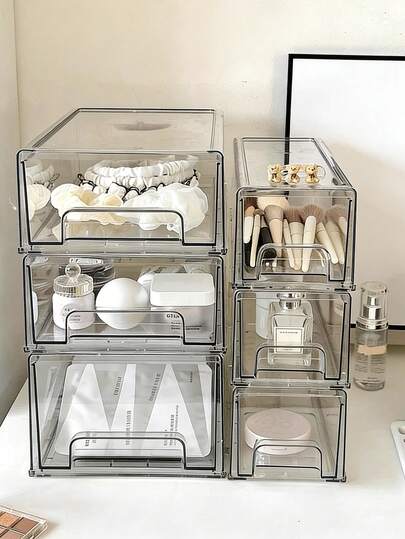 1pc Transparent Desktop Cosmetics Storage Box, Desktop Drawer Type Facial Mask Sorting Box, High-Capacity Acrylic Skin Care Product Storage Box, Desktop Display Box, Dust-Proof Storage Drawer, Multi-Functional Storage Box, Stacking Storage Space Saving, Suitable For Bedroom, Bathroom, Cabinet, Office And Other Storage Boxes, Home Storage Decoration, Home Storage Supplies