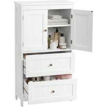 White Floor Storage Cabinet, Freestanding 2 Drawers & 2 Doors, Thin Toilet Organizer For Small Spaces,For Entryway, Bathroom - 白色 - 查看 5