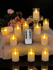 6/12/24 pièces Bougies sans flamme scintillantes avec télécommande, bougies électroniques de petite taille (livrées avec piles) de 4 cm x 6 cm, effet de flamme 3D, minuterie 2/4/6/8 heures, bougies LED miniatures, convient pour la décoration de la maison, le mariage, la fête, la table à manger, le jardin, la Saint-Valentin - transparent - Voir 2