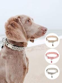 1pc Boho Style Collar For Small/Medium/Large Dogs, Soft Adjustable Collar With D-Ring & Tassel, & Comfortable, Suitable For Dog Valentine's Day Gift - Multicolor - View 2
