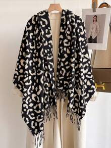 1pc Elegant Vintage Leopard Print Jacquard Faux Cashmere Scarf, Women's Fashion Versatile Warm Shawl Wrap For Daily Matching And Decoration - Multicolor - View 5