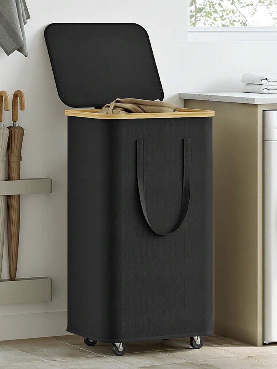 110L Wheeled Bamboo Laundry Basket With Lid - Includes Detachable Laundry Bag, Foldable Dirty Clothes Basket With Handle, Extra Large Capacity Dirty Clothes Hamper, Collapsible Fabric Laundry Basket, Home Laundry Storage Bin - Multicolor - View 1