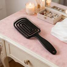 Hair Brush Dry Wet Detangling For Fine, Thick, Curly Hair - Curved And Vented Hair Brush For Women, Men  Faster Blow Drying Styling Professional Paddle Vent Detangler - 黑色 - 查看 2