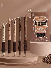 1pc/5pcs Coffee Press Ballpoint Pen, (5pcs/Box) Random Style And Color, High-Quality Creative Student Stationery Pen, Detachable, Office Signing Supplies, Gift For Family, Friends, Colleagues (The Image Is For Reference Only, The Actual Product Prevails) - Multicolor - View 2