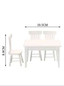 1:12 Scale Mini White Dining Table Set, Including 1 Dining Table And 4 Chairs, Small Furniture Model For Bedroom Scene Display, Vintage Dining Table, Office Desk Decor, Dollhouse Decoration, Handicraft, Retro Home Decor Model, Holiday Gift, Birthday Gift, Christmas, Halloween, Adding Color To Life. - White - View 7