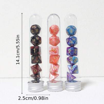 7pcs Polyhedral Dice Set With Portable Storage Tube, Suitable For D&D Tabletop RPG, Galaxy Marble Aesthetic Multi-Sided Dice, Cool Gaming Gift