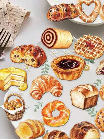 5/50/80 buc autocolante pentru pâine și deserturi pentru decorarea bagajelor, skateboard-ului, telefonului, computerului, albumului de scrapbooking