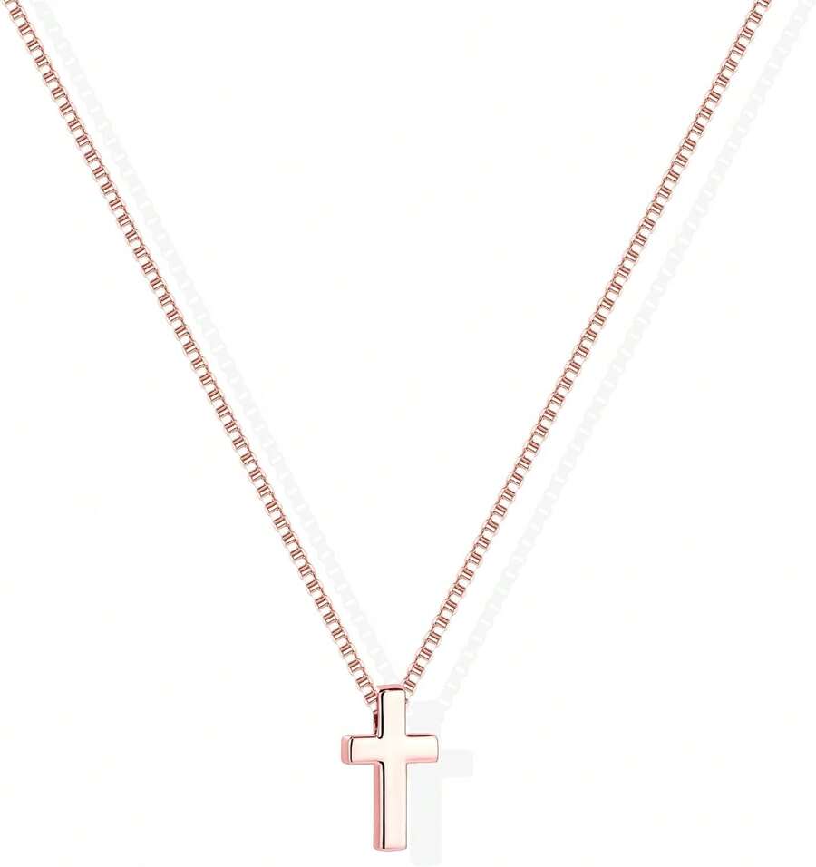 In Stock Instant Delivery Necklace Women Girls, Dainty 14K Gold Silver Plated Choker Pendant Jewelry Non Tarnish Waterproof Cute Simple Small Necklace Easter Christian Baptism Religious Faith Jewelry Gifts ZEVL - 01 小十字架 - 玫瑰金 - 查看 1