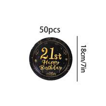 10pcs/20pcs/40pcs/50pcs 21st Birthday Decorations Unisex, 21st Happy Birthday Black Gold 7" And 9" Paper Plates Tableware Suitable For 21st Birthday Party For Women And Men, 21st Birthday Dessert Plate 21 Years Retro Style 21st Birthday Decor - Multicolor - View 10
