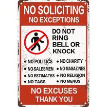 No Soliciting Sign, Funny Decor For House Door Office Business Yard, No Excuses, No Exceptions Do Not Ring Bell No Knock Sign 8 X 12 Inches Metal Tin Sign Weather Resistant - 白色 - 查看 1