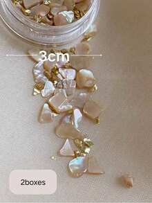 1 Box Natural Abalone Shell Nail Art Decorations, Luxury Gold Foil & Pearl Mixed Asymmetrical Shell Fragments Set, Delicate Iridescent Glow, Gentle Yet Elegant, Easy To Create High-End Bare Nail Look, Suitable For Beginners, Same Style As Wealthy Heiress - Multicolor - View 4