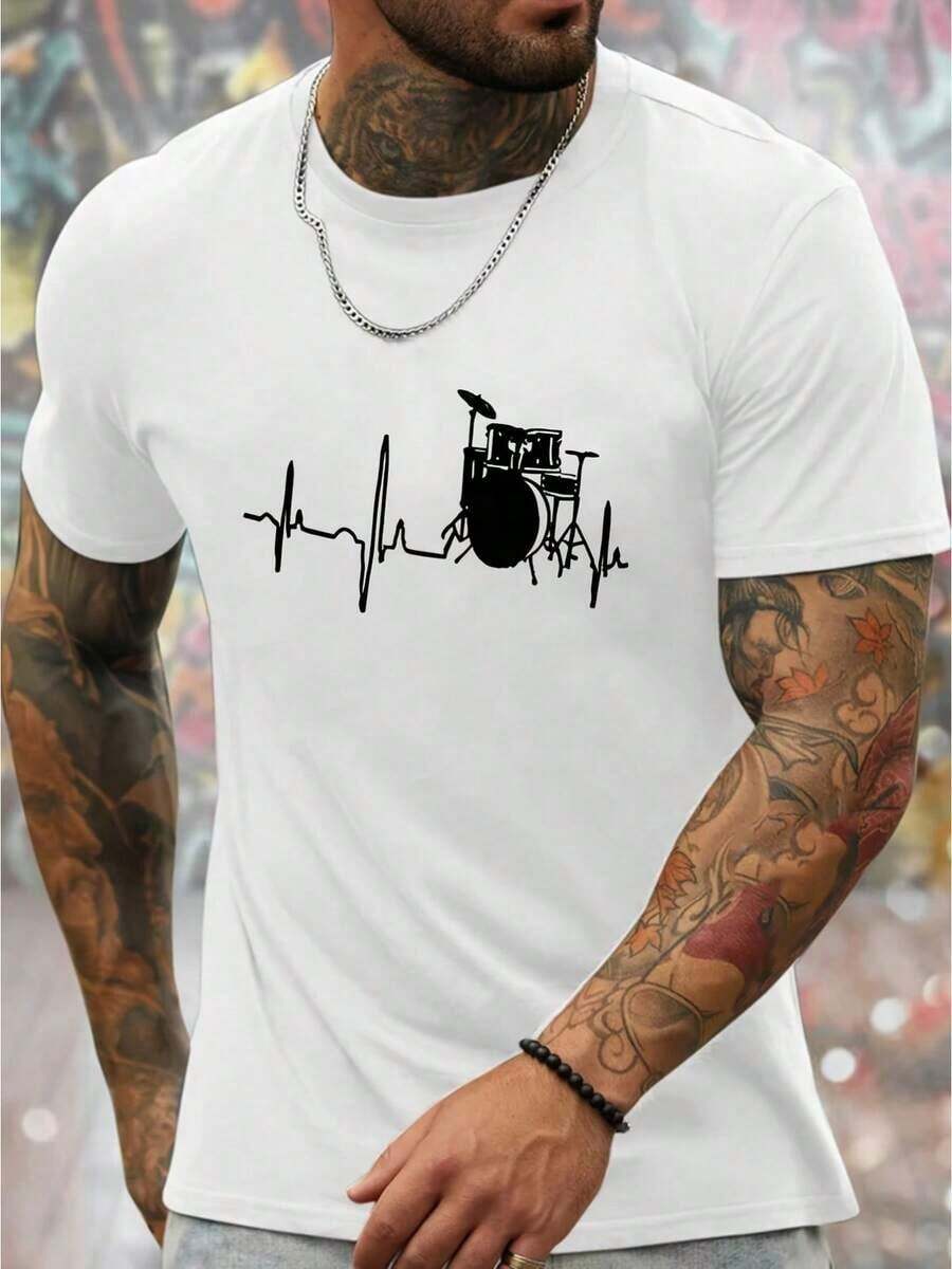 Camiseta de Moda con Cuello Redondo y Patrón de Letras BFXW - Albaricoque - Ver 1