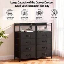 Bedside Table, Side End Table With 4 Fabric Storage Drawers, Bedside Cabinet With Open Storage Shelf, Nightstand For Bedroom, Livingroom, Office - màu đen - Xem 5