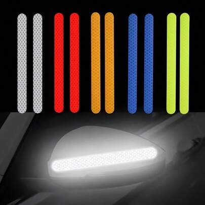 2pcs Car Reflective Safety Strip Stickers For Rear View Mirrors, Reflective Warning Safety Tape, Suitable For Cars, Trucks, Bicycles, And Motorcycles, Road Safety Equipment, Vehicle Visibility, Waterproof Adhesive, Strong Adhesion, Luminous Stickers