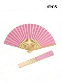 1/5/10/20pcs Retro Handheld Folding Paper Fans, Portable Bamboo Fans, Perfect Summer Accessory To Keep Cool And Fashionable, Suitable For Parties And Events - Pink - View 9