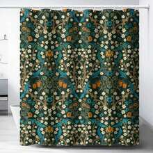 1pc Medieval Vintage Daisy Pattern Fabric Shower Curtain, Green Garden Floral Abstract Art Design, Suitable For Bathroom Bathtub Divider, Bathroom Shower Curtain Decor, Bathroom Accessories - Multicolor - View 1