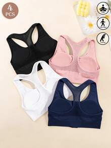 EMUPER 4 chiếc áo ngực thể thao không đường may, kiểu đan chéo, khoét lỗ, khóa kéo phía trước, dáng lửng dành cho nữ. - Nhiều màu - Xem 3