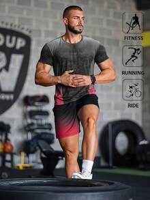 Conjunto deportivo de hombre con camiseta de fútbol, camiseta de baloncesto, pantalones cortos de manga corta para verano, conjunto de gimnasio, conjunto de 2 piezas para hombre, adecuado para fitness, correr, deportes casuales, uso diario - Rojo - Ver 2