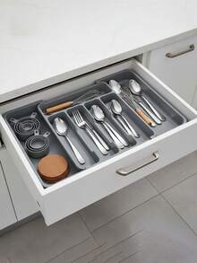 3件套餐具收纳盒，采用PP塑料材质，适用于厨房用具收纳、抽屉整理、餐具防尘、抽屉分隔，多功能刀叉勺收纳盒，扁平餐具收纳架 - 彩色 - 查看 9