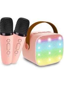Mini Karaoke Machine For Adults, Portable Microphone With Speaker, Comes With Two Wireless Microphones, Birthday Toy (Light Pink) - 粉色 - 查看 1