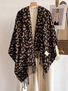 1pc Elegant Vintage Leopard Print Jacquard Faux Cashmere Scarf, Women's Fashion Versatile Warm Shawl Wrap For Daily Matching And Decoration - Multicolor - View 4