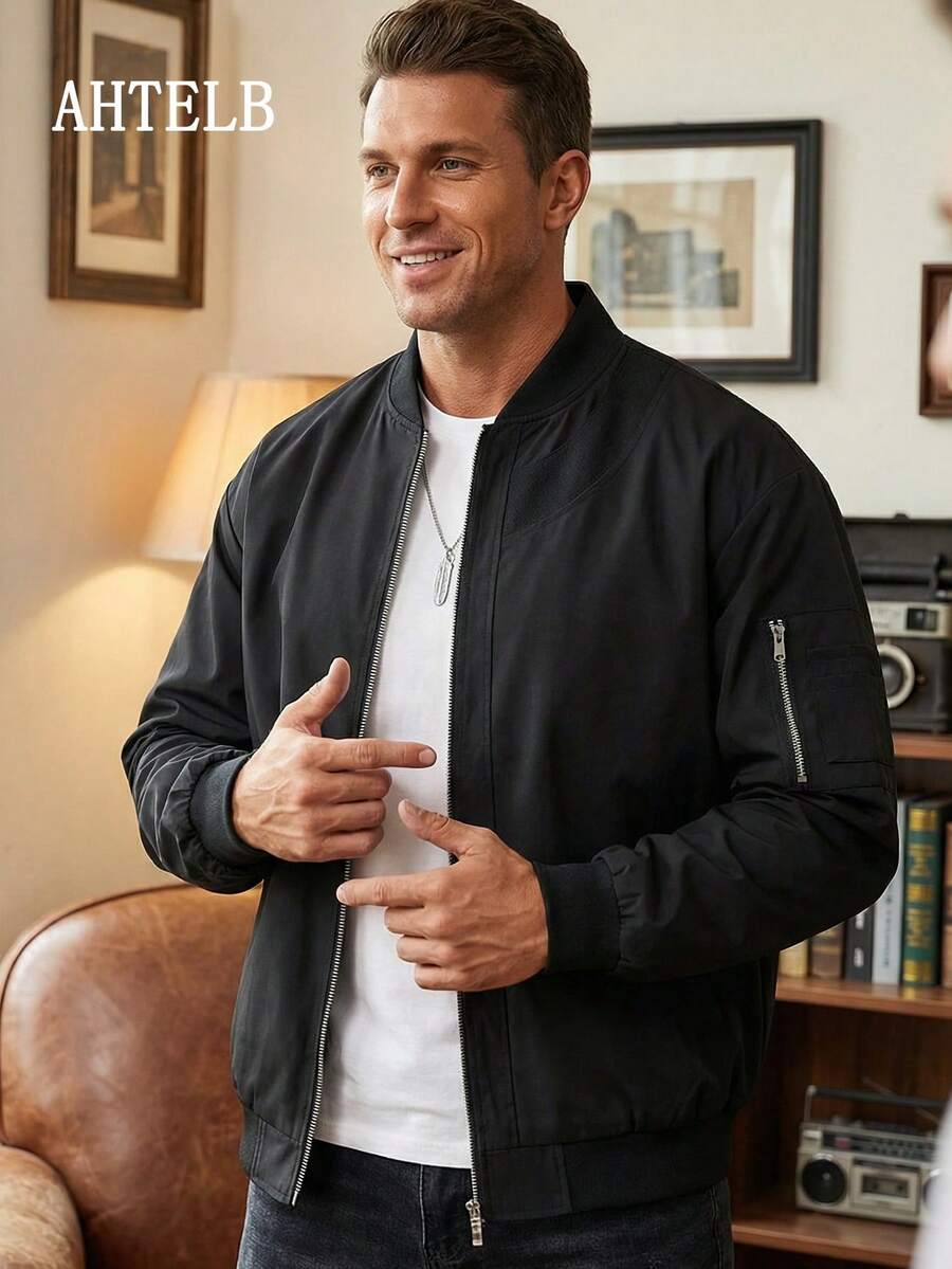 AHTELB Chaqueta ligera casual nueva para hombres, chaqueta de béisbol versátil y de moda para hombres, chaqueta deportiva, regalo para amigos, esposos, novios y padres. Un regalo de Navidad.