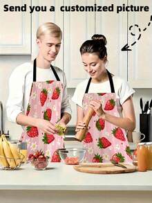 [ Customization ] 1 Customized Digital Item Name. Text. Logo. Printed Pattern Apron, Kitchen Workwear, Catering Apron, Polyester Kitchen Apron, Solid Color Woven Cooking Apron, With Pockets, Used For Kitchen Tools And Pens, Valentine's Day Gift