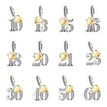 CYMYSS 1pc Fashionable Numeral Pendant, Silver-Plated Copper With Cubic Zirconia, Heart Accent, Birthday/Anniversary Gift For Women - Multicolor - View 1