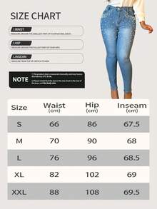 Women Sexy Slim-Fit Jeans Fashion Faux Pearl Trim Stretchy Ankle-Length Denim Pants Button Zipper Casual Style Blue Jeans With Pockets For Daily Wear - Rửa tối - Xem 8