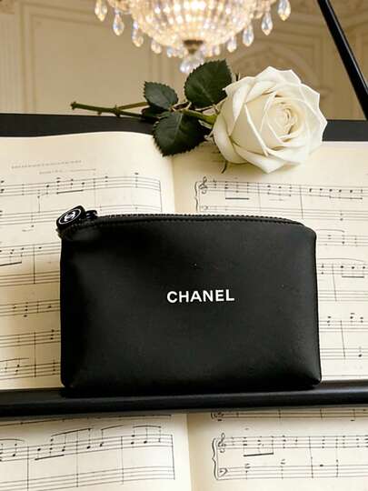 CHANEL Large Capacity Foldable Black Canvas Cosmetic Bag, Classic Quilted Design, Unisex Waterproof Toiletry Bag, Luxury Travel Essential Gift Set