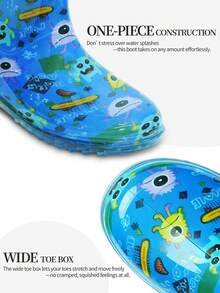 女士中筒靴，可爱卡通图案，雪地靴，带可拆卸羊毛饰边，休闲日常鞋款 - 淺藍色 - 查看 6