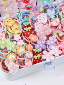 30pcs Girls Multicolor Fruit, Animal, Rainbow, Star Hair Scrunchies, Elastic Hair Ties For Ponytail, Bun, Everyday Use And Back To School - Multicolor - View 2