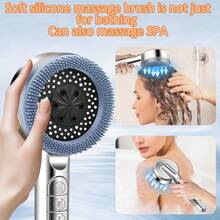 5档高压花洒，带过滤器，节水手持式防堵塞按摩花洒，配1.5米软管，镀铬表面，适用于低水压环境 - 銀色 - 查看 3