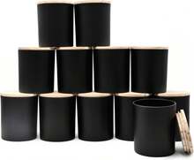 SHOWIN 14 OZ Thick Candle Jars For Making Candles 12 Pcs, 3 Wick Empty Jars With Wood Lids For Candle Making, Sample Container,Matte Black - ColorU - View 1