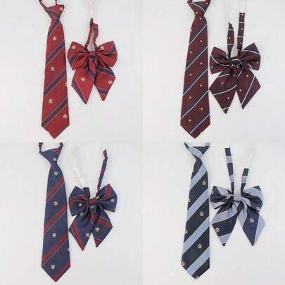 Bộ 1 cà vạt nơ và cà vạt cổ kiểu dáng công sở dễ thương dành cho nữ, phù hợp để phối cùng đồng phục học sinh, đi chơi, mặc thường ngày và nhiều trang phục khác.
