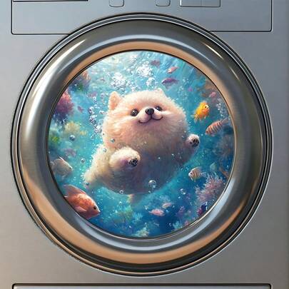 1pc Cat & Dog Washing Machine Decorative Sticker, Drum Washer Decor, Laundry Room Decor, Make Your Washing Machine Unique