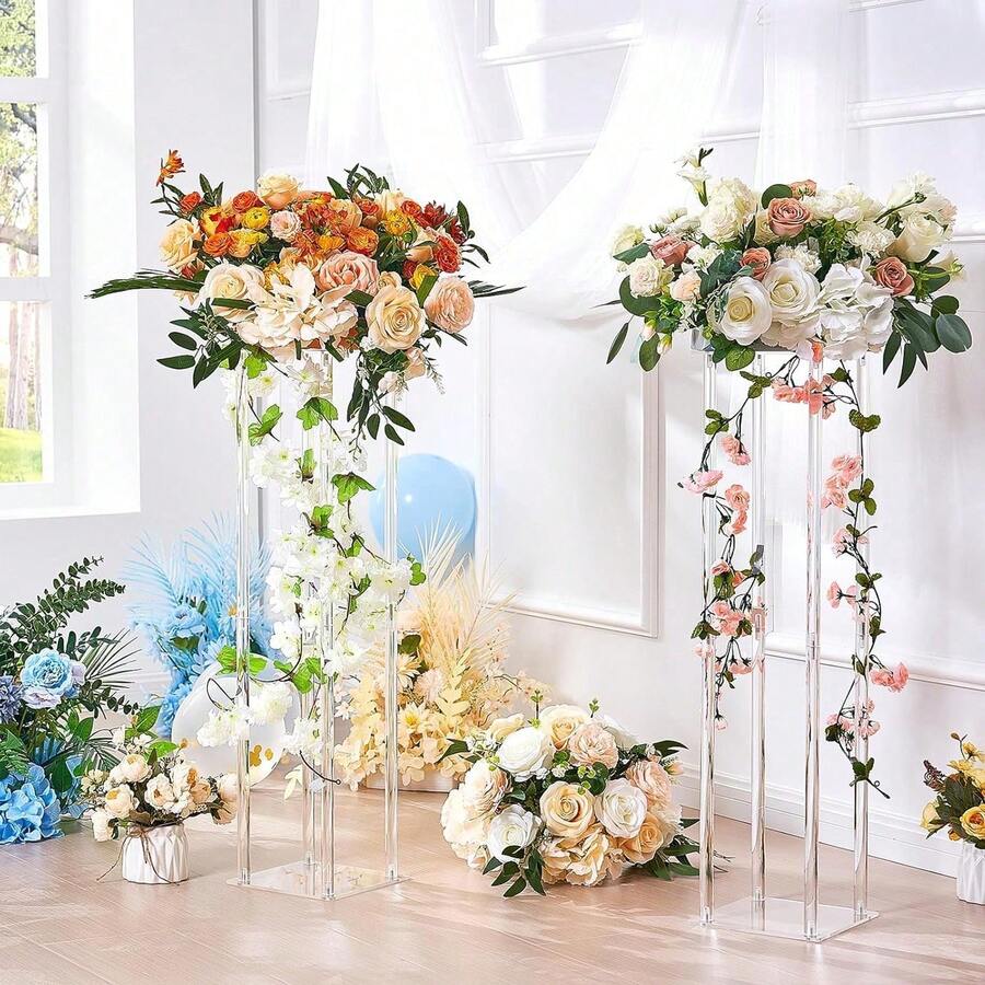 Acrylic Tall Flower Stand, Detachable Flower Rack, Suitable For T-Stage Events Reception Floral Display, Party Decoration Home, Wedding Venue Balloon Display, Wedding Ceremony Floral Display