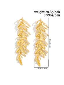 2pcs/Set Bohemian Geometric 3D Leaf & Wheat Earrings, Elegant Luxury Daily Casual, Party, Wedding, Women's Festival Versatile Jewelry Gift - Earring - View 5