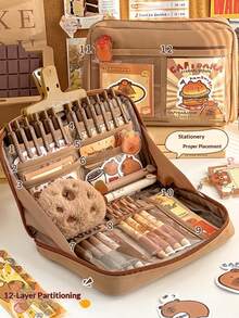 33pcs/226pcs/127pcs/47pcs Capybara Stationery Set, Cute Capybara Pencil Case, Multi-Layer Student Pencil Box, Includes Stickers, Keychains, Brooches, Gift Set - Multicolor - View 10